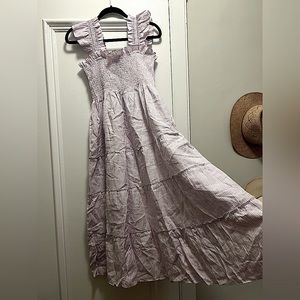 Ellie Nap Dress Lilac and white stripped linen nap dress from Hill House Home